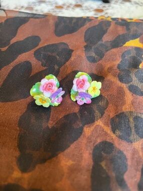 Vintage English fine bone china floral earrings